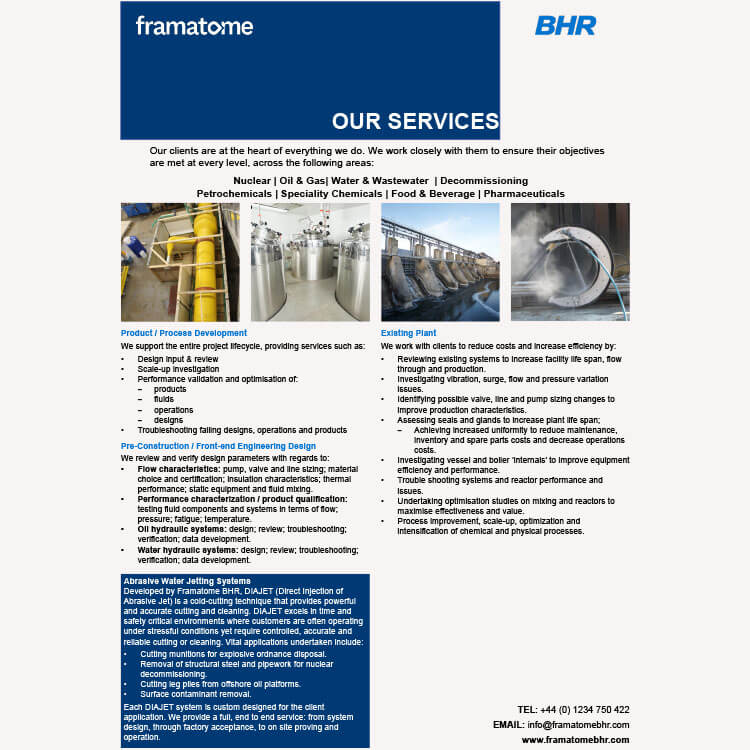 Framatome BHR Services Brochure - front cover website copy